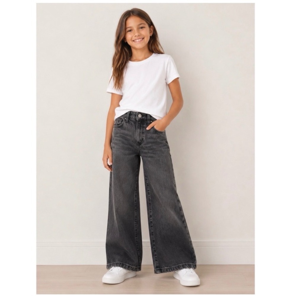 Cat & Jack Girls Wide Leg Jeans Gray Wash High Waist Baggy Y2K Skater Denim 14A